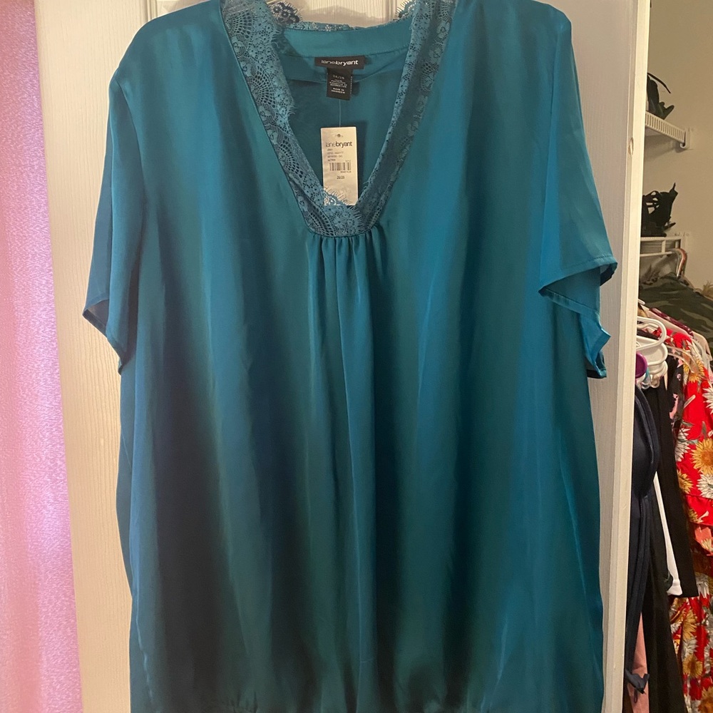 Teal aqua lace blouse